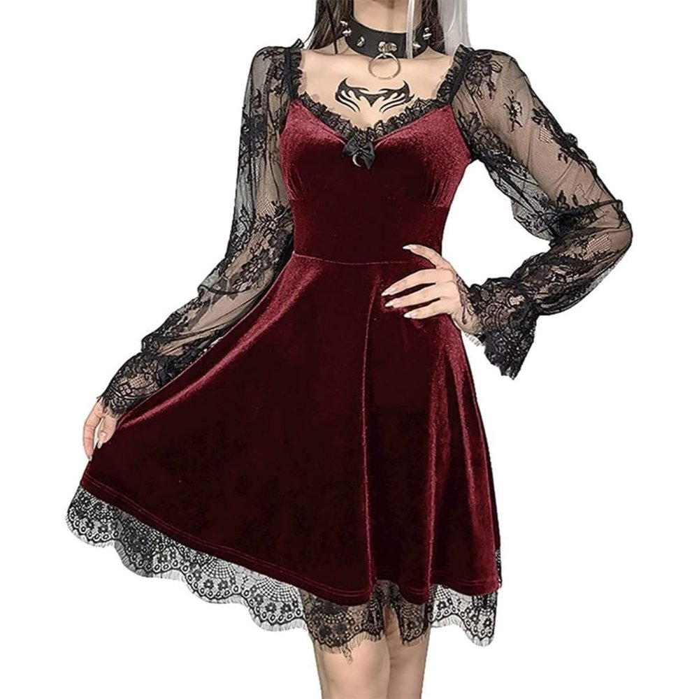 Gothic Clothes Dress ,Lace Mini Sleeveless Dress Black Lace